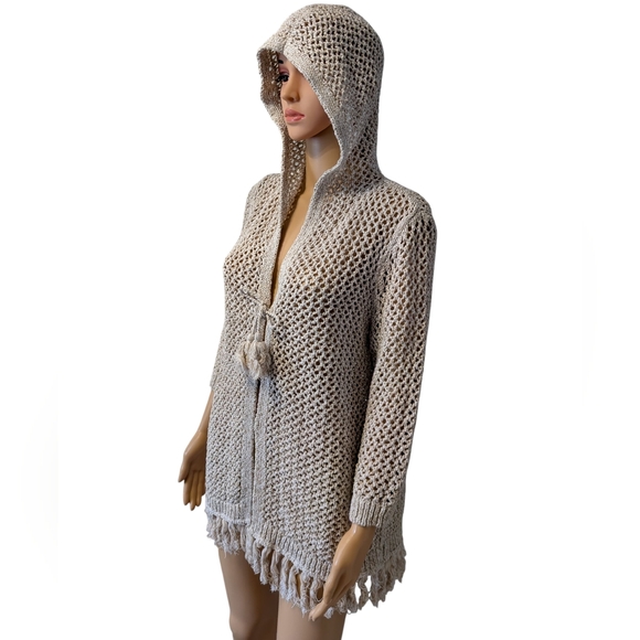 J-jill Natural Cream Crochet Hooded Cardigan Sweater - Picture 5 of 15